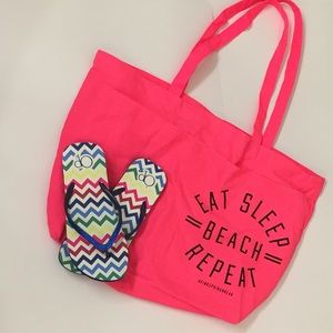 PINK Beach Tote w/ FREE Flip Flops